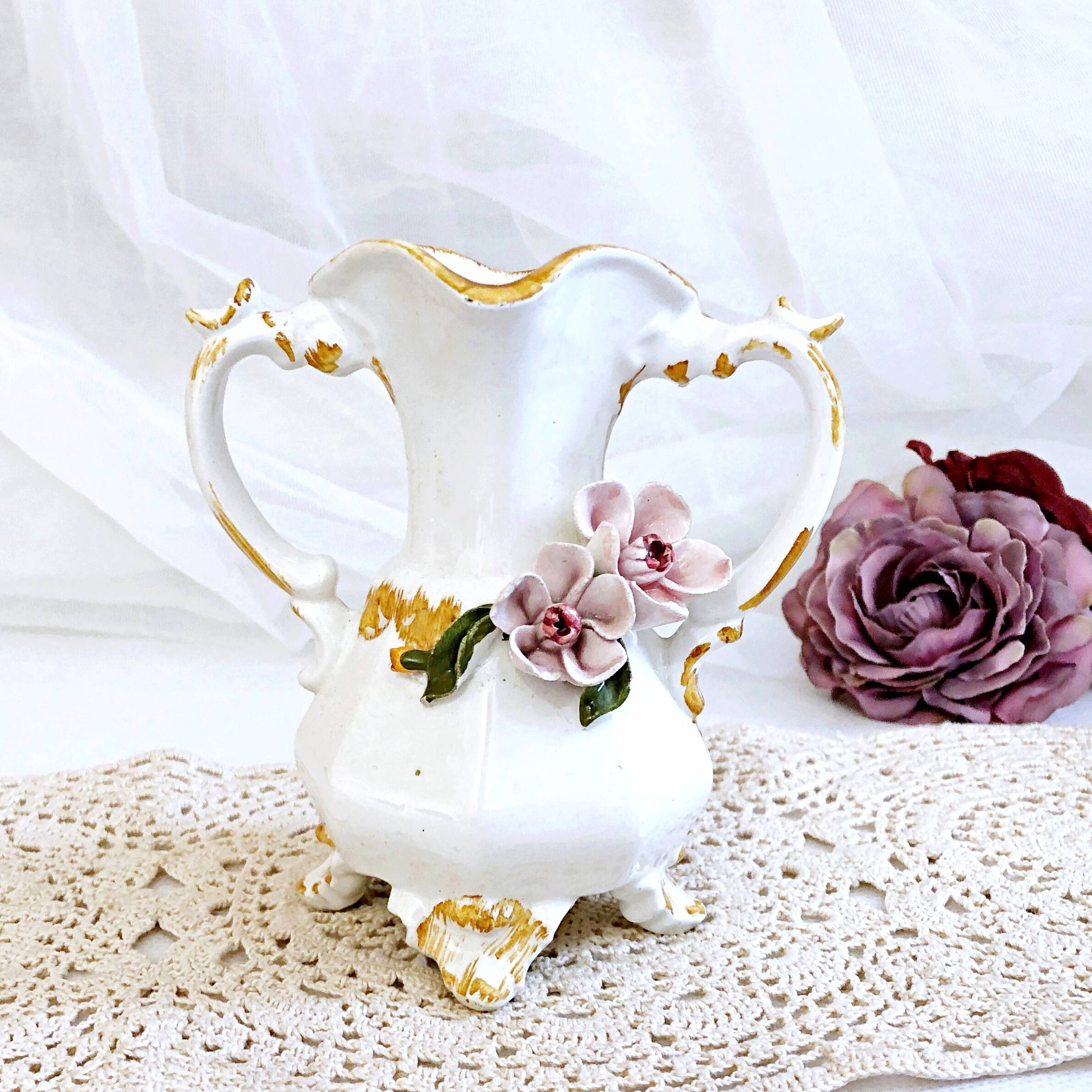 Amphora-shaped earthenware vase with floral slip BASSANO Italy