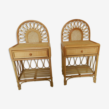 Set of 2 rattan nightstand tables