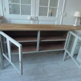 Buffet, vintage serving trolley re-enchanted in verdigris, wooden top.