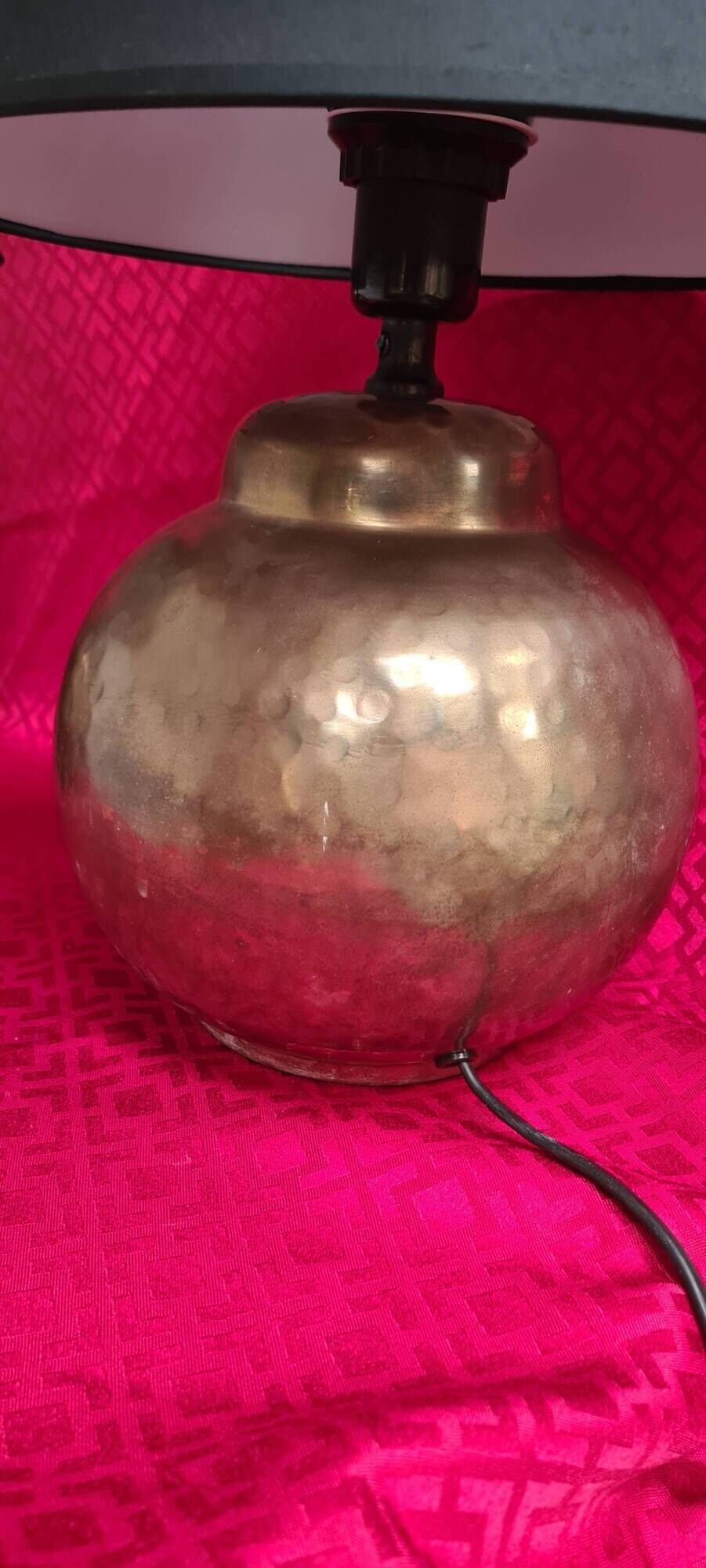 pair of hammered copper bedside lamps 41x30 very good condition elec ok