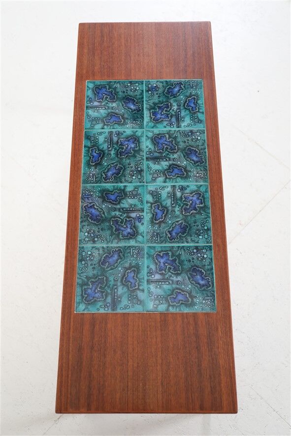 Filigree mid-century teak coffee table with tiles / 1960s / 1970s / Danish modern design