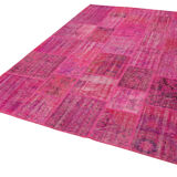 Handmade anatolian vintage 206 cm x 302 cm pink patchwork carpet