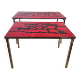 Pair of nesting coffee tables, vintage ceramic furniture.