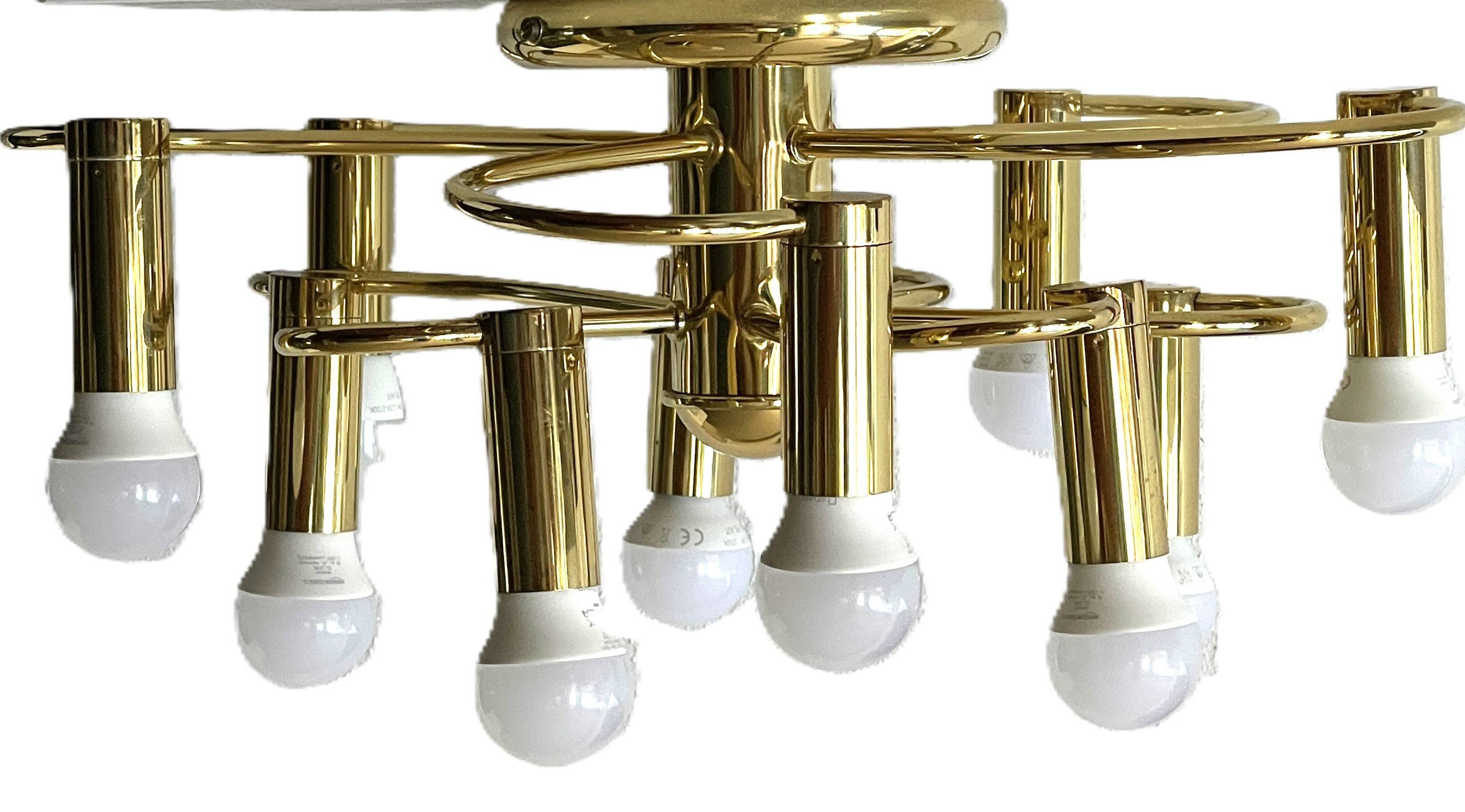 Brass suspension Mid-century 10 arms by Honsel Leuchten