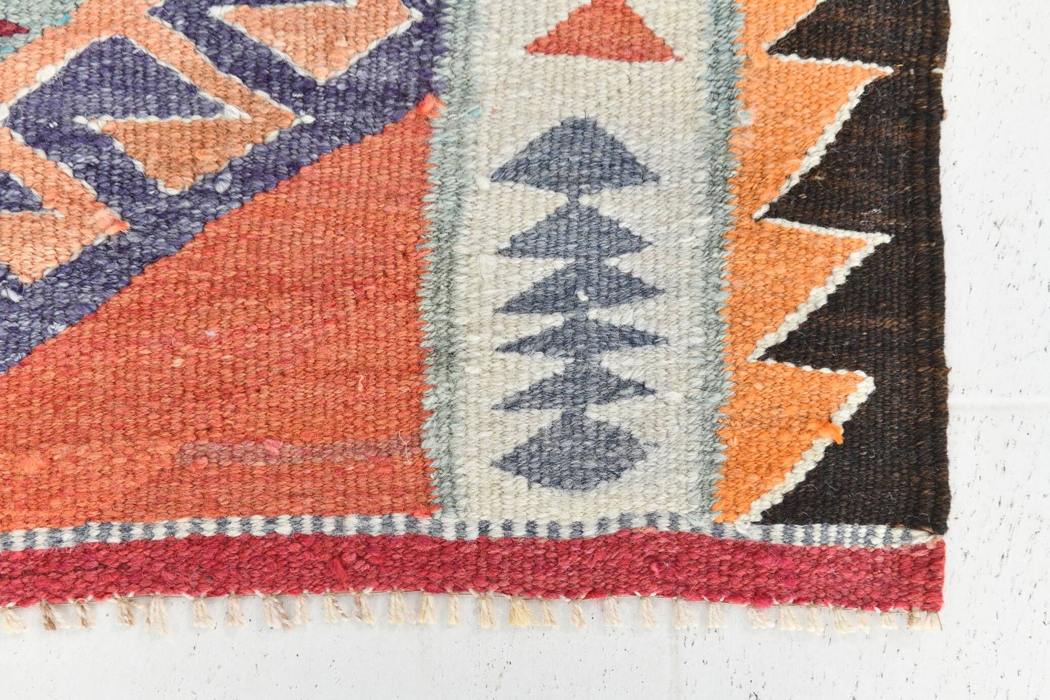 3x10 Turkish Orange & Burgundy Kilim Runner Rug, 92x302Cm