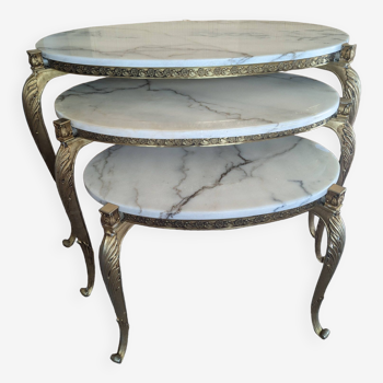 Tables gigogne en marbre blanc et bronze