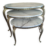 Nesting tables in white marble and bronze