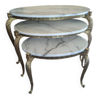Nesting tables in white marble and bronze