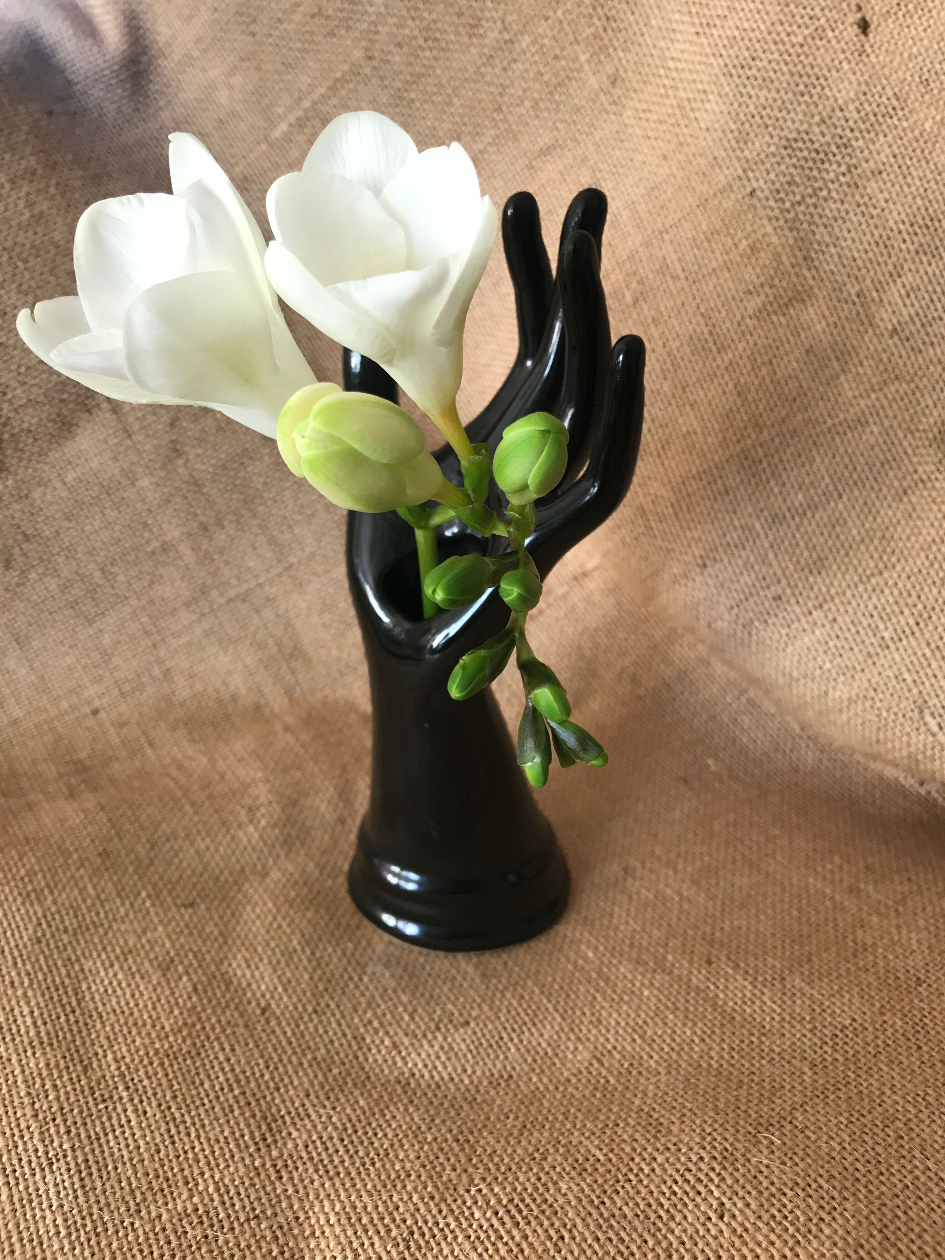 Small hand vase in vintage black earthenware