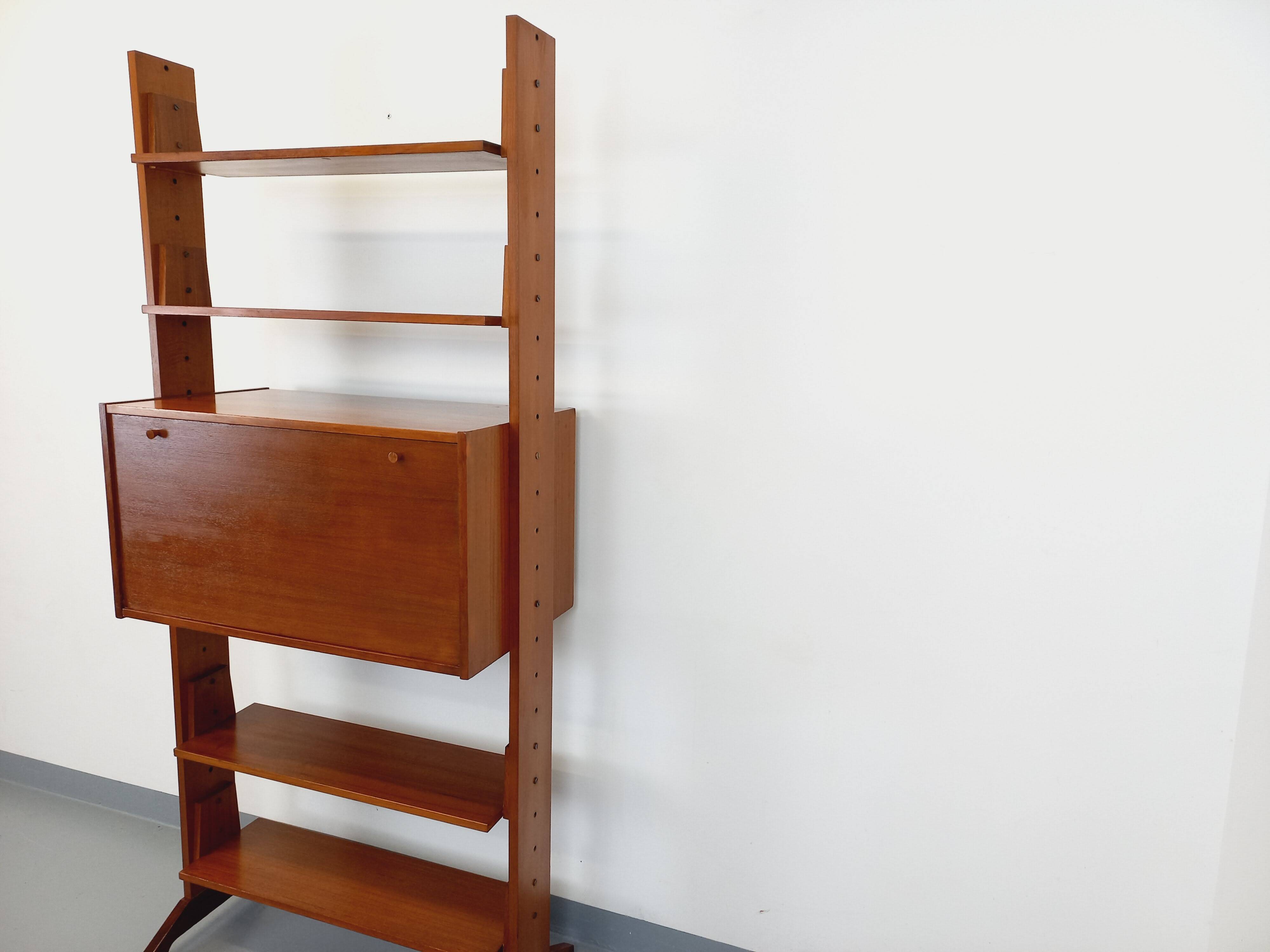 Vintage modular secretary shelf bookcase in teak from the 60s