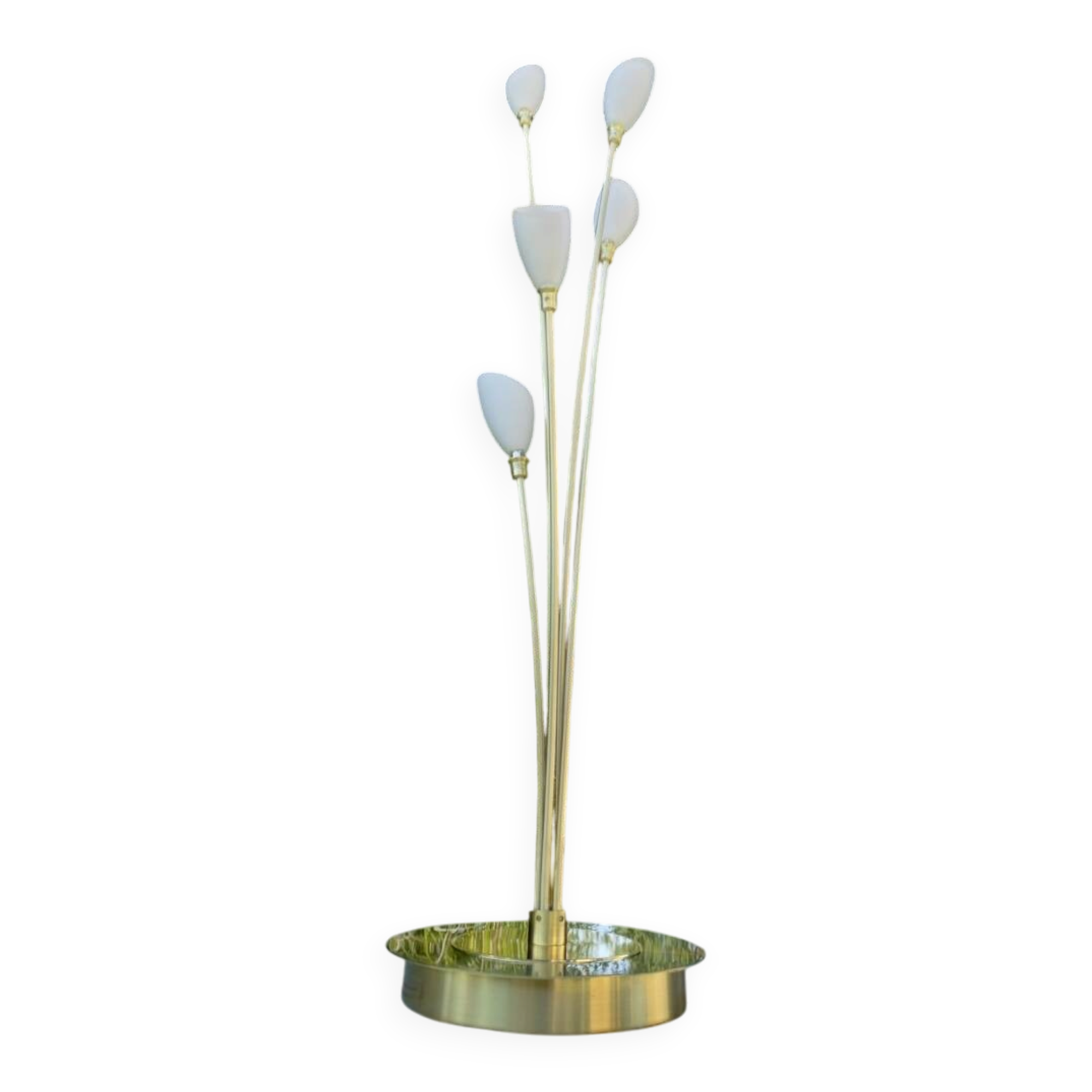 Vintage lamp with 5 branches in gilded brass and opaline – Stilnovo spirit / But