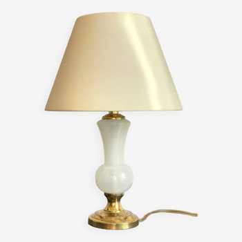 Lampe verre opalin et laiton vintage