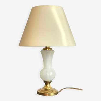 Vintage opaline glass and brass lamp