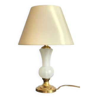 Vintage opaline glass and brass lamp