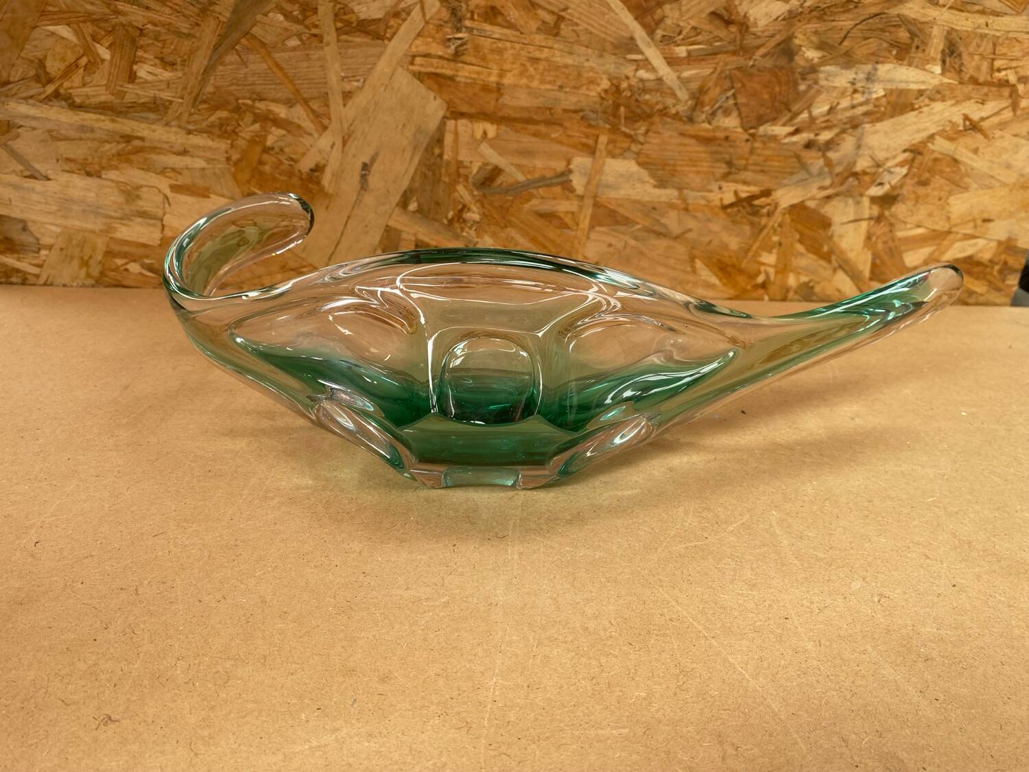 Old Empty Pocket Green & Transparent Crystal Cup Vintage #B087