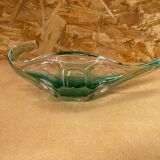 Ancien Vide Poche Coupe Cristal Vert & Transparent Vintage #B087