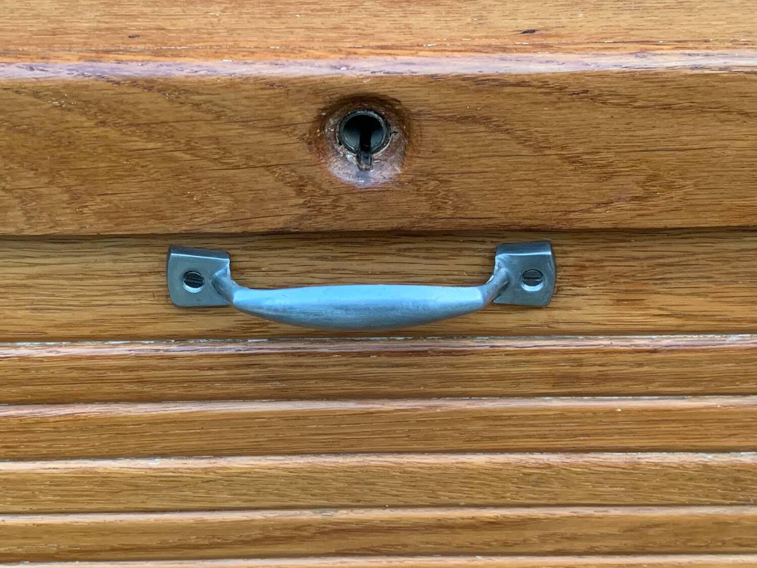 Antique oak tambour door filing cabinet, H120