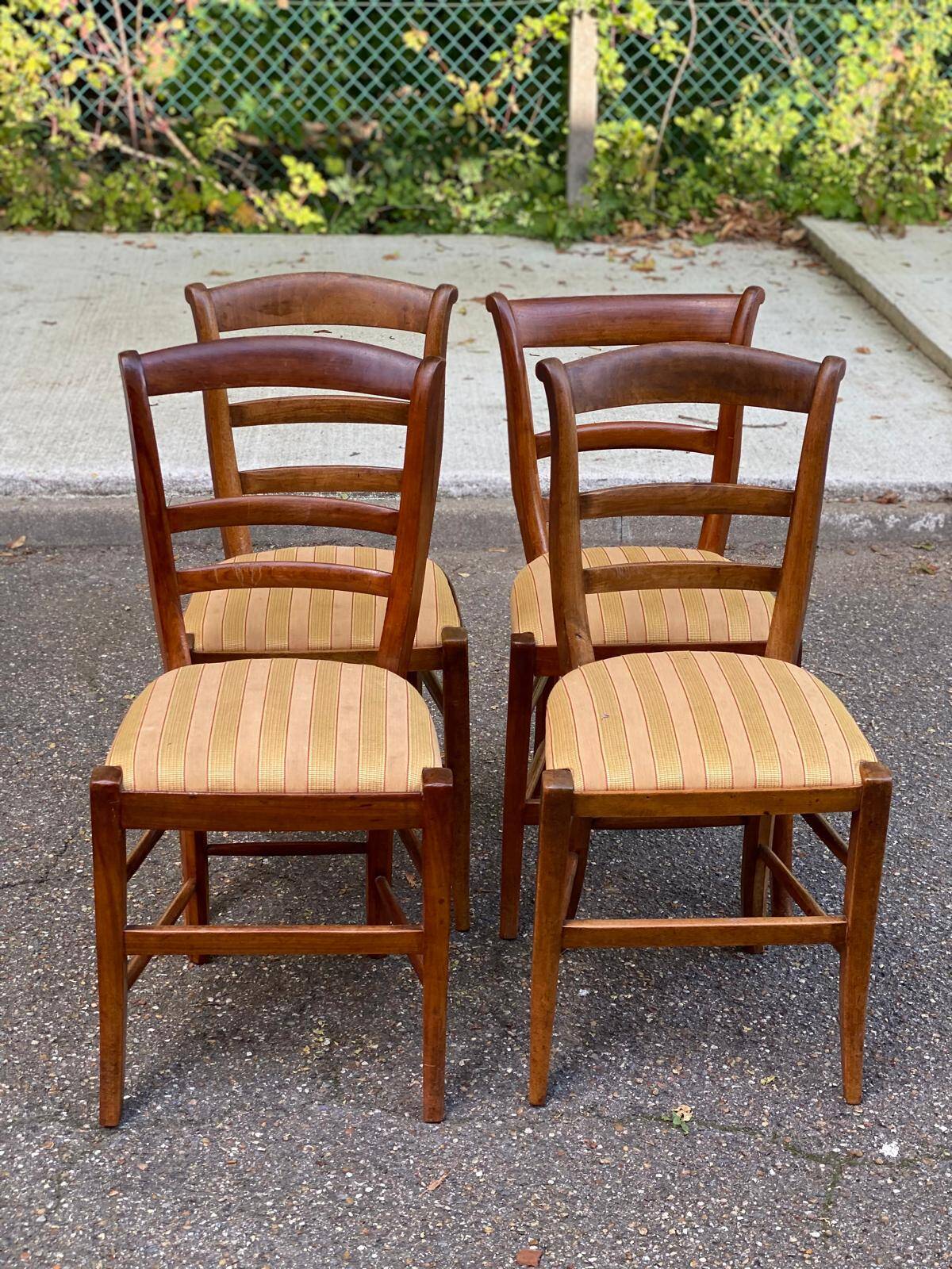 4 solid wood chairs with gold straw fabric from the 19th century