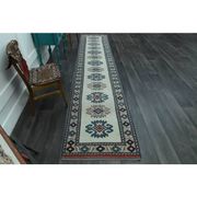 1970s Vintage Turkish Handmade Wool & Cotton Beige Runner Rug 84x402