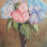 Peinture ancienne huile sur carton bouquet de fleurs