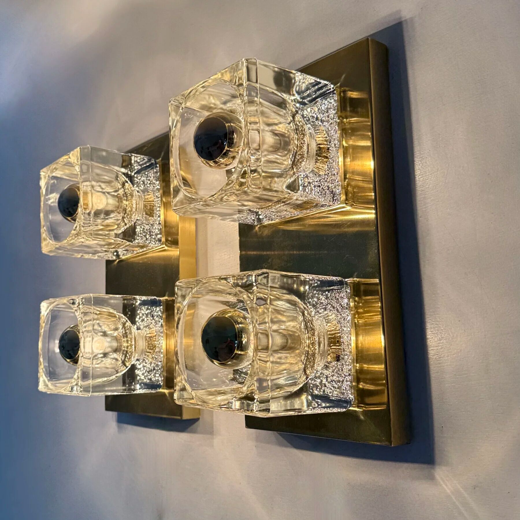 Pair of Peil & Putzler ice cube glass wall lamps, 1970s