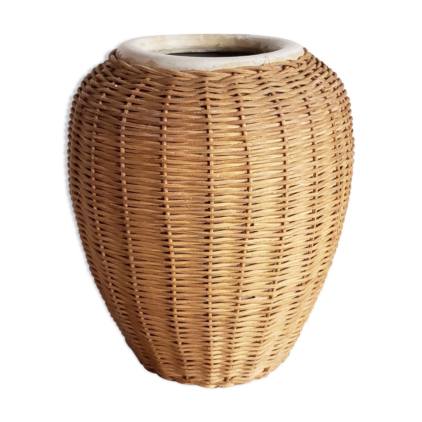 Sandstone and rattan vase