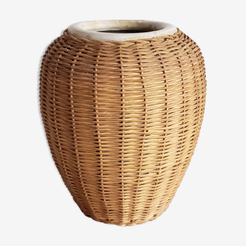 Sandstone and rattan vase