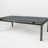 Brass coffee table with smoked glass top by Guy Lefevre, 1970s