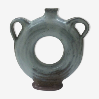 Vernified ceramic vase with handles