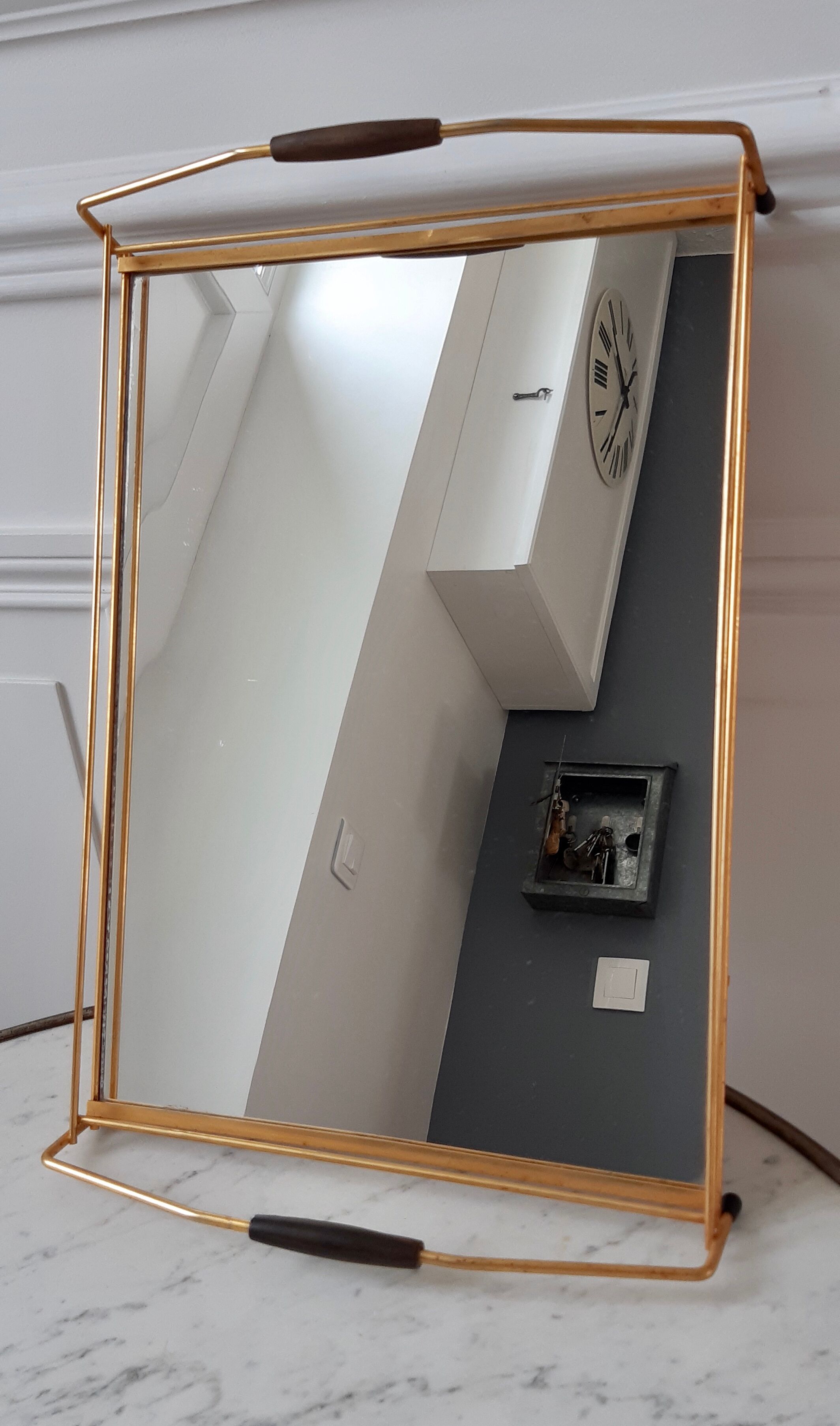 Mirror top in gilded steel 50s