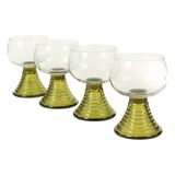 Set of 4 Vintage Roemer Etched Glasses Green Base Germany