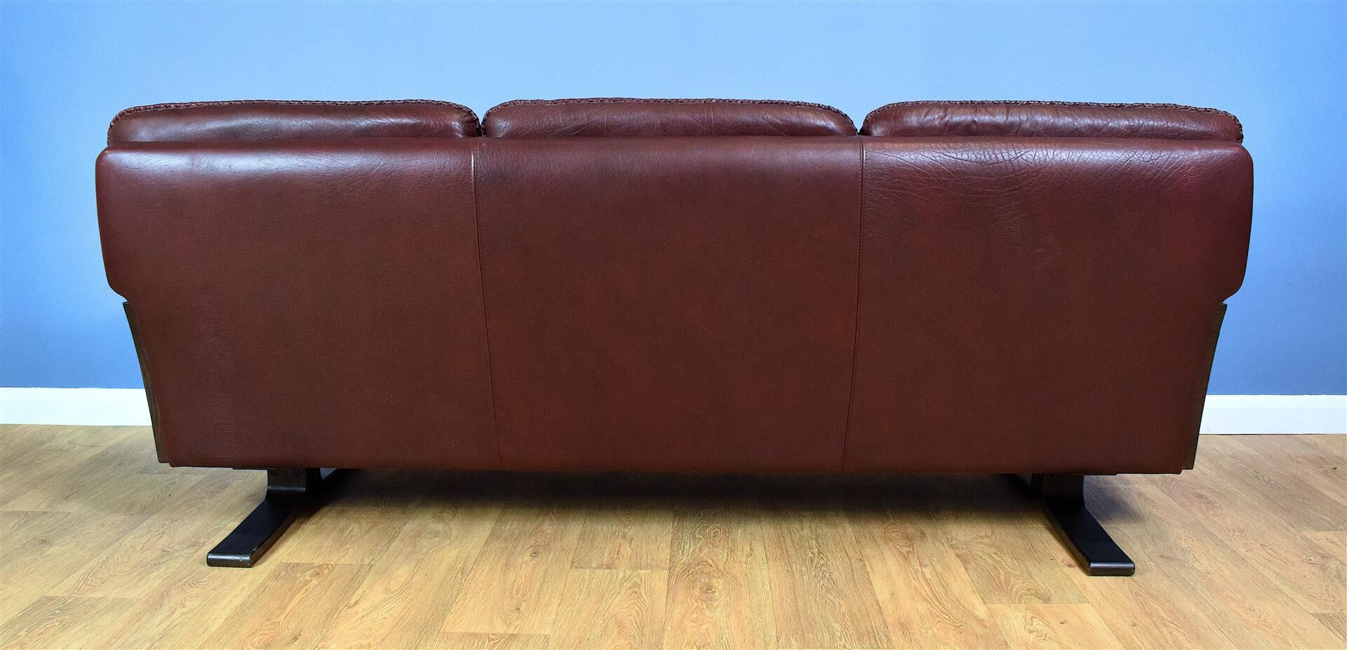 Mid Century Retro Swedish Burgundy Leather Arne Norell 3 Seat Sofa 70s