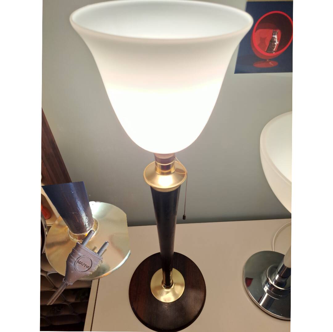 Large MAZDA 1950 Lamp Opaline Tulip/wood/metal