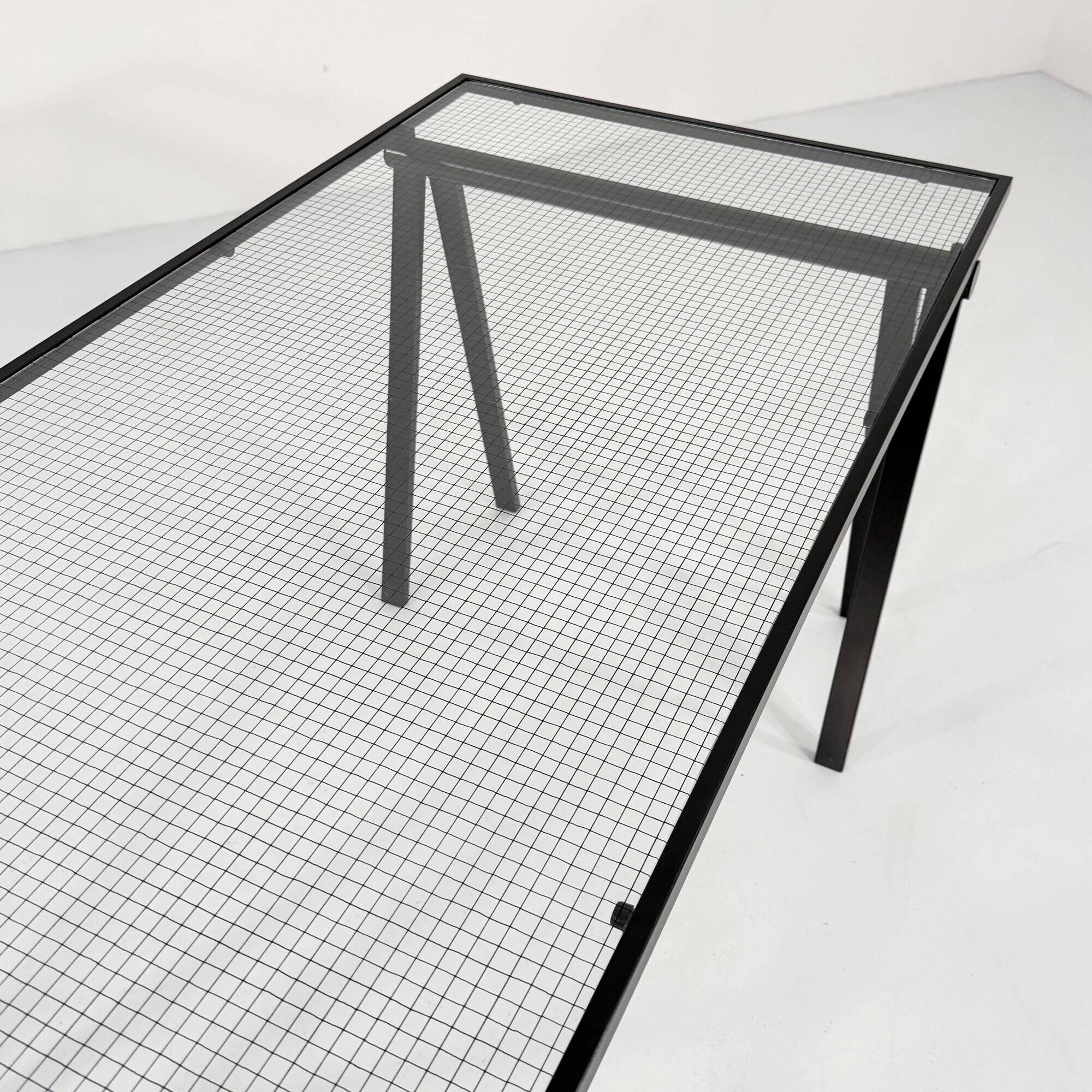 "Trestle" glass and metal desk by Rodney Kinsman for Bieffeplast, 198