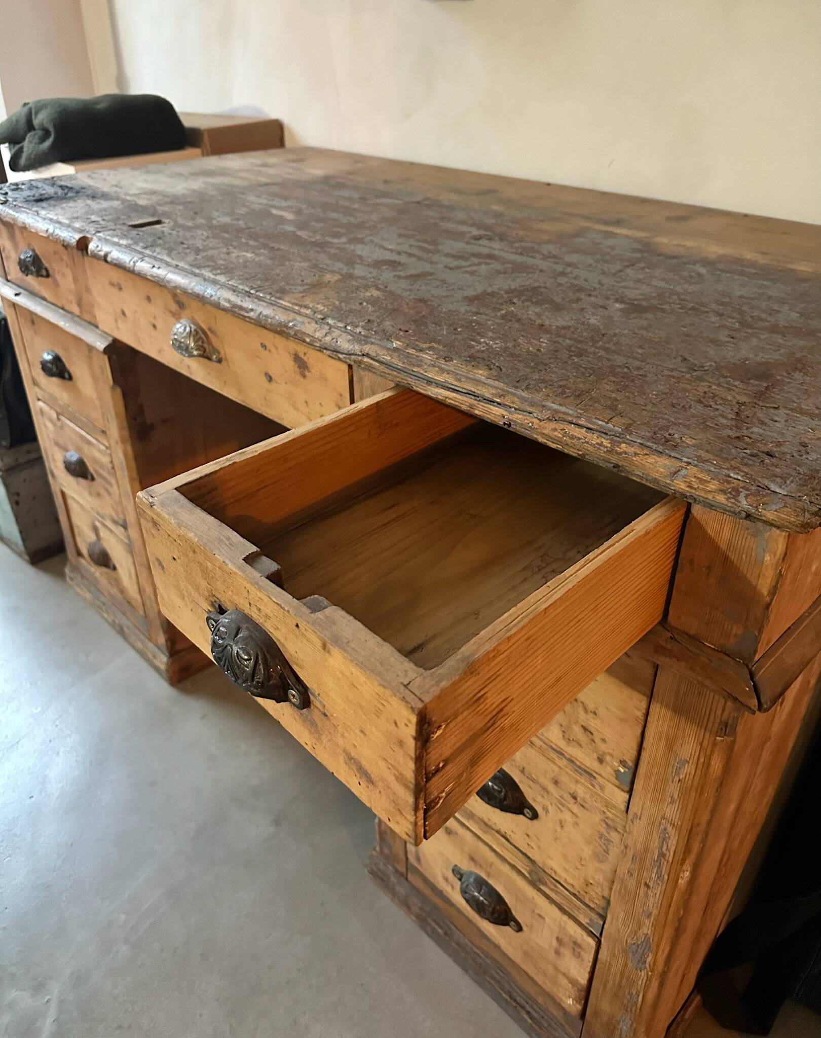 Antique large desk from a trade / workshop desk – late 19th / early 20th century