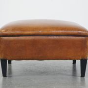 Large square sheepskin leather ottoman