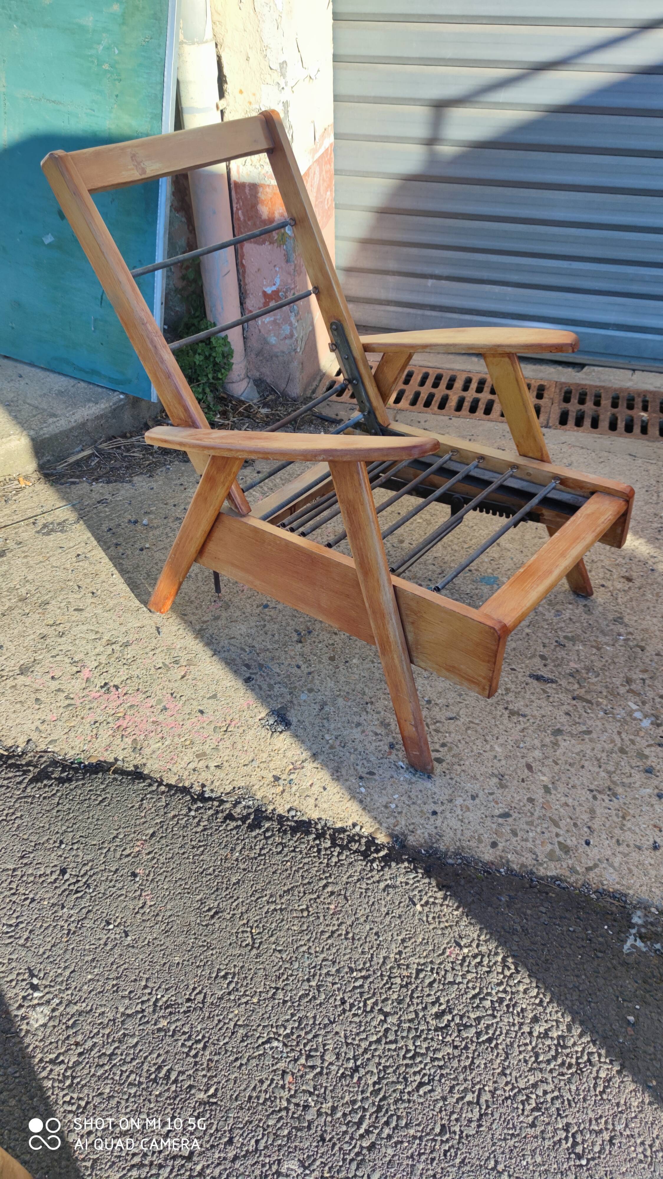 Armchair with compass legs and a mechanism, circa 1950