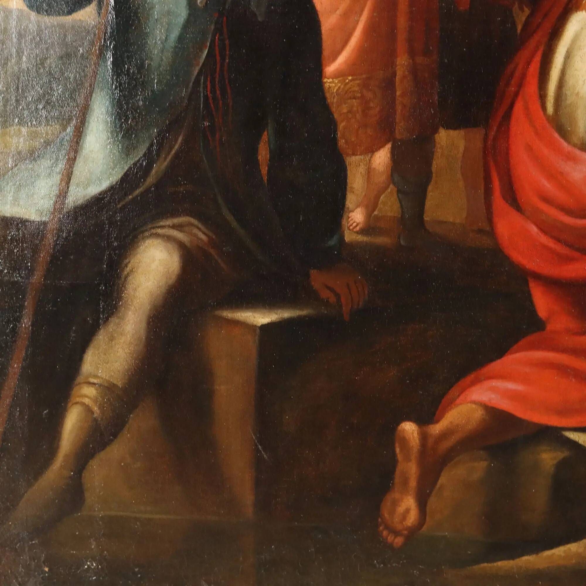 Ancient painting "The Baptism of the Eunuch" oil on canvas 17th century
