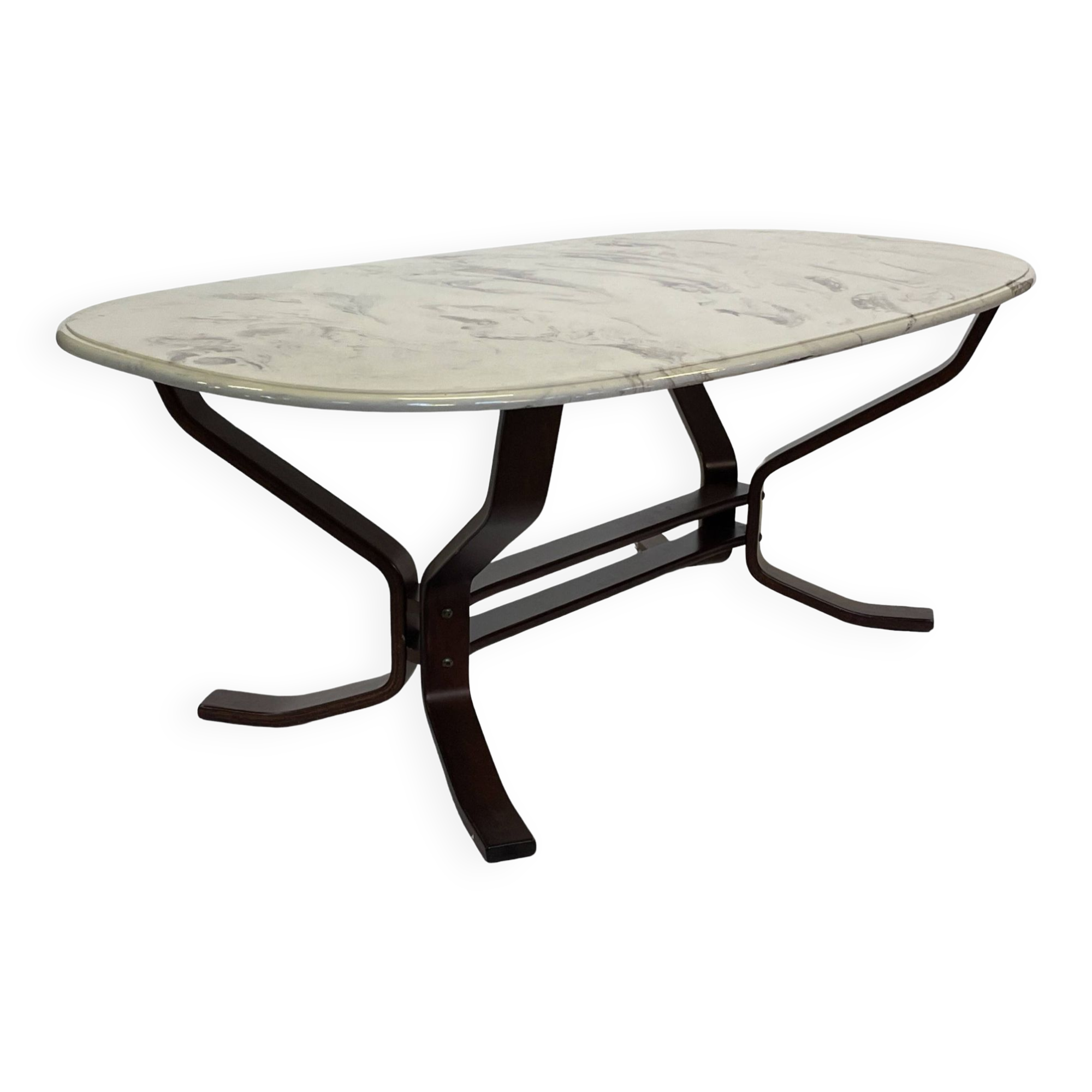 Table basse vintage en bois et marbre Design minimaliste Suède années 70