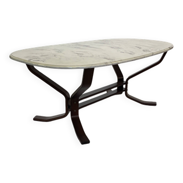 Table basse vintage en bois et marbre Design minimaliste Suède années 70