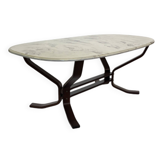 Table basse vintage en bois et marbre Design minimaliste Suède années 70