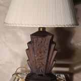 Large Art Deco lamp in V opaque molded glass, 46x33 in its juice,