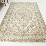 5x9 faded beige wool handknotted oushak rug, 276x166cm