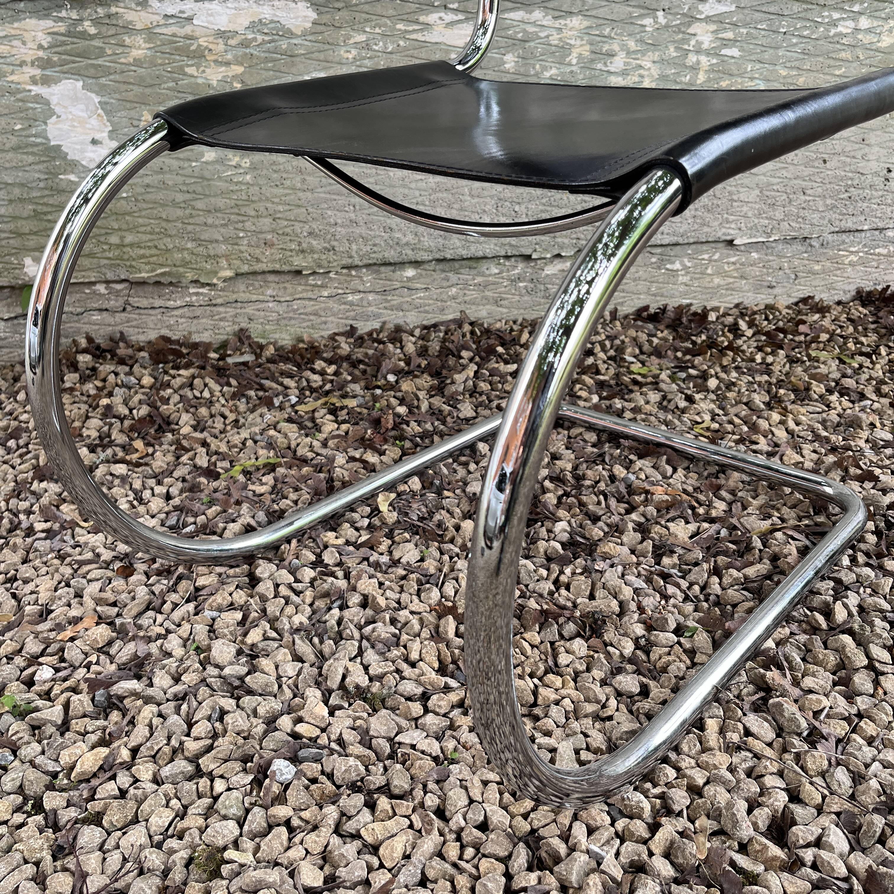 Set of 4 mr10 cantilever chairs chrome steel & black leather, ludwig mies van der rohe / fasem 1970s