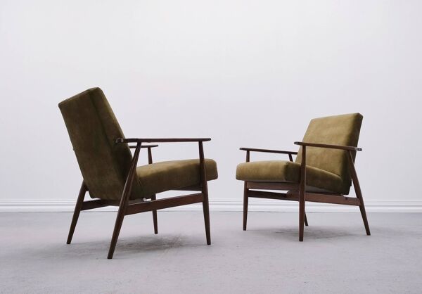 1960 Henryk Lis Mid Century Armchair in Forest Green Velvet