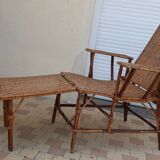 Chaise longue transat en rotin et cannage 1900