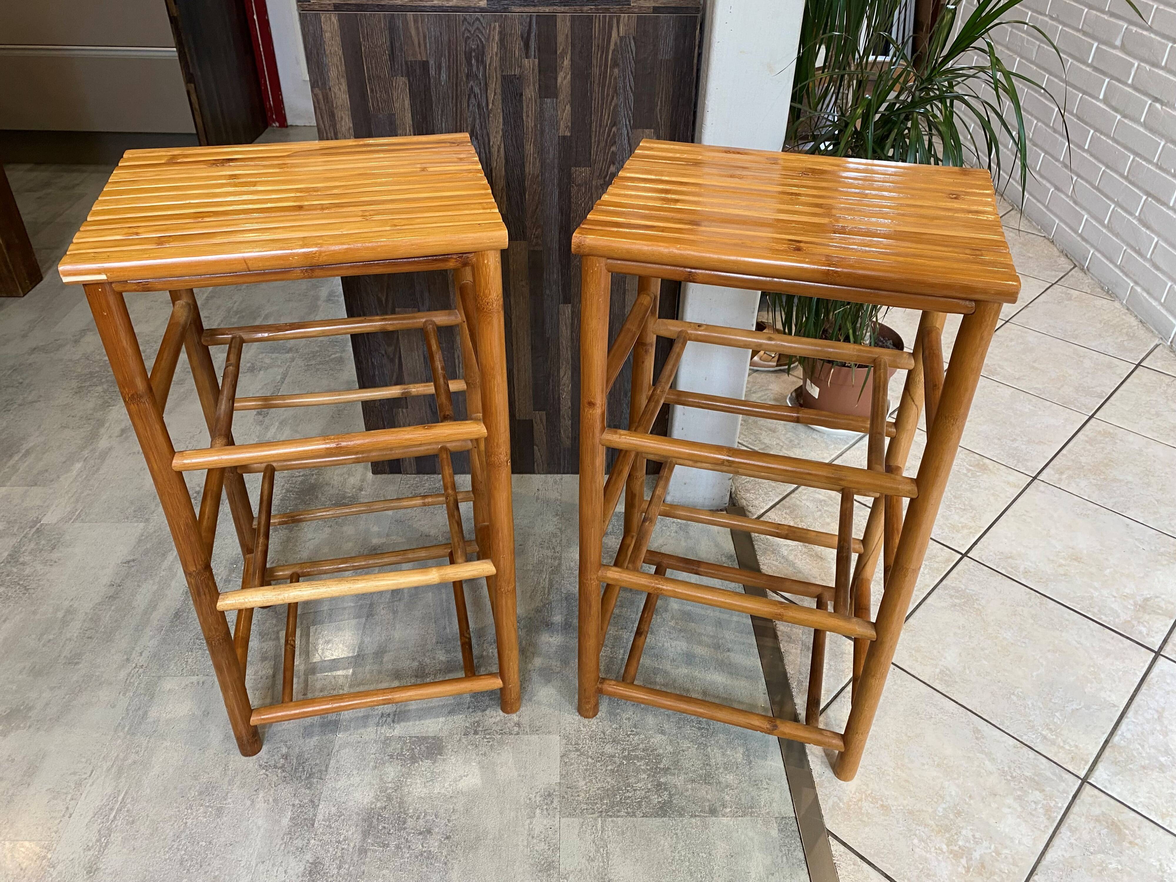 Pair of vintage bamboo high bar stools