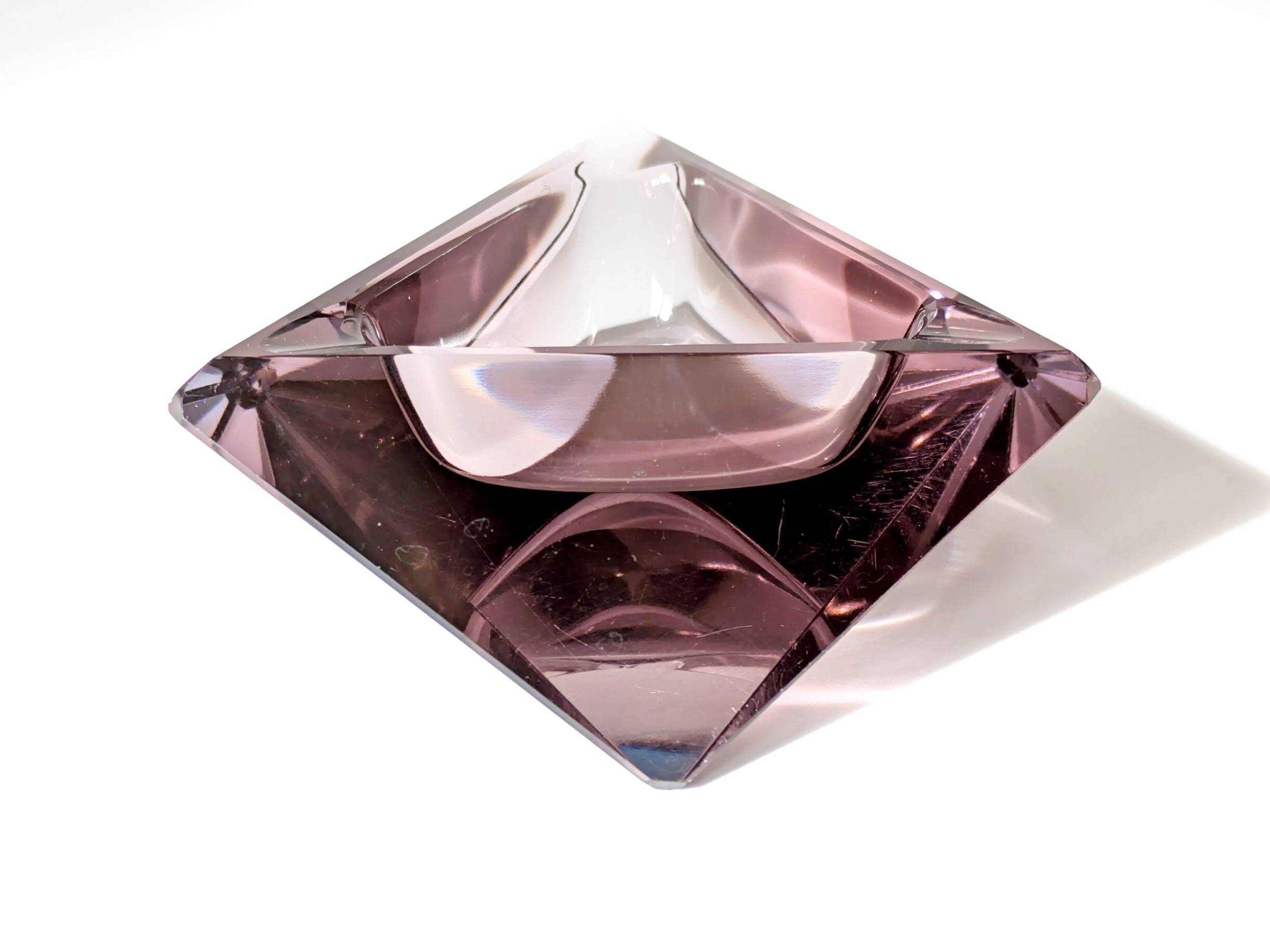Faceted glass trinket dish, Murano, 1960s, amethyst color