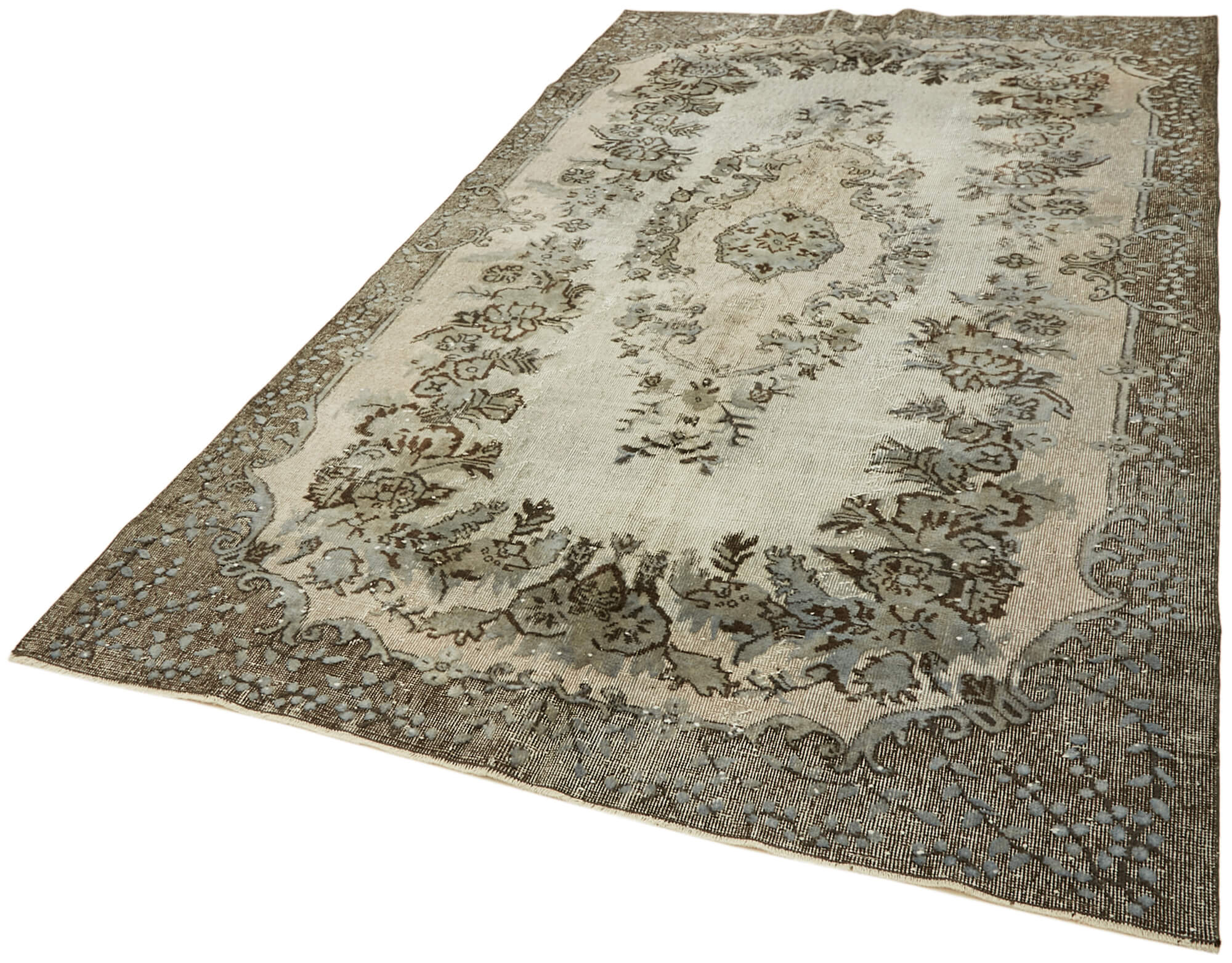 Hand-Knotted Carved Anatolian 1970s 186 cm x 292 cm Grey Carpet