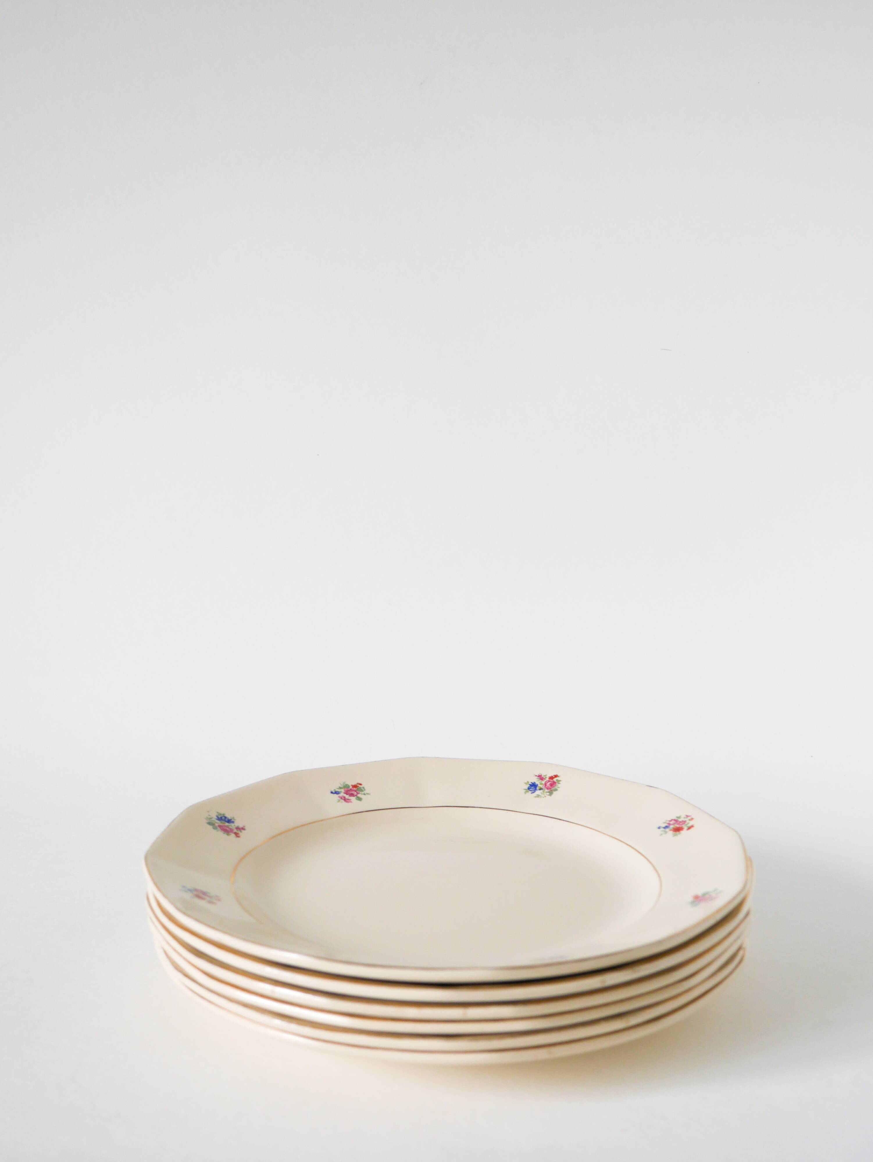 Set of 5 Digoin Sarreguemines dessert plates, small flowers model, 1960